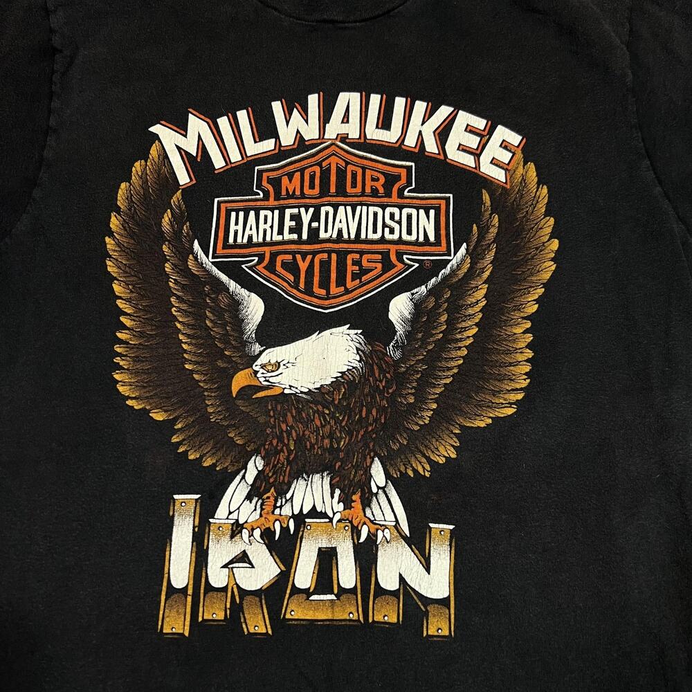 Vintage Hanes Harley-Davidson Shirt Mens Medium Black Milwaukee Iron Eagle 1984 - Picture 6 of 10